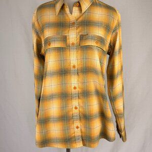 REI Co-op Women's Long Sleeve Plaid (Mustard & Sage Green) Shirt Medium